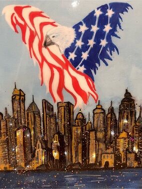 Patriotic Eagle & City Skyline Wall Art - Red, White & Blue